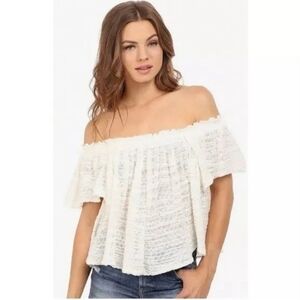 Free People Thrills & Frills Off the Shoulder Woven Crochet Cottagecore Sweater